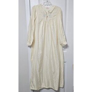 Vtg Barbizon Night Gown Women’s Yellow Long Sleeve Light Cotton Embroidered **